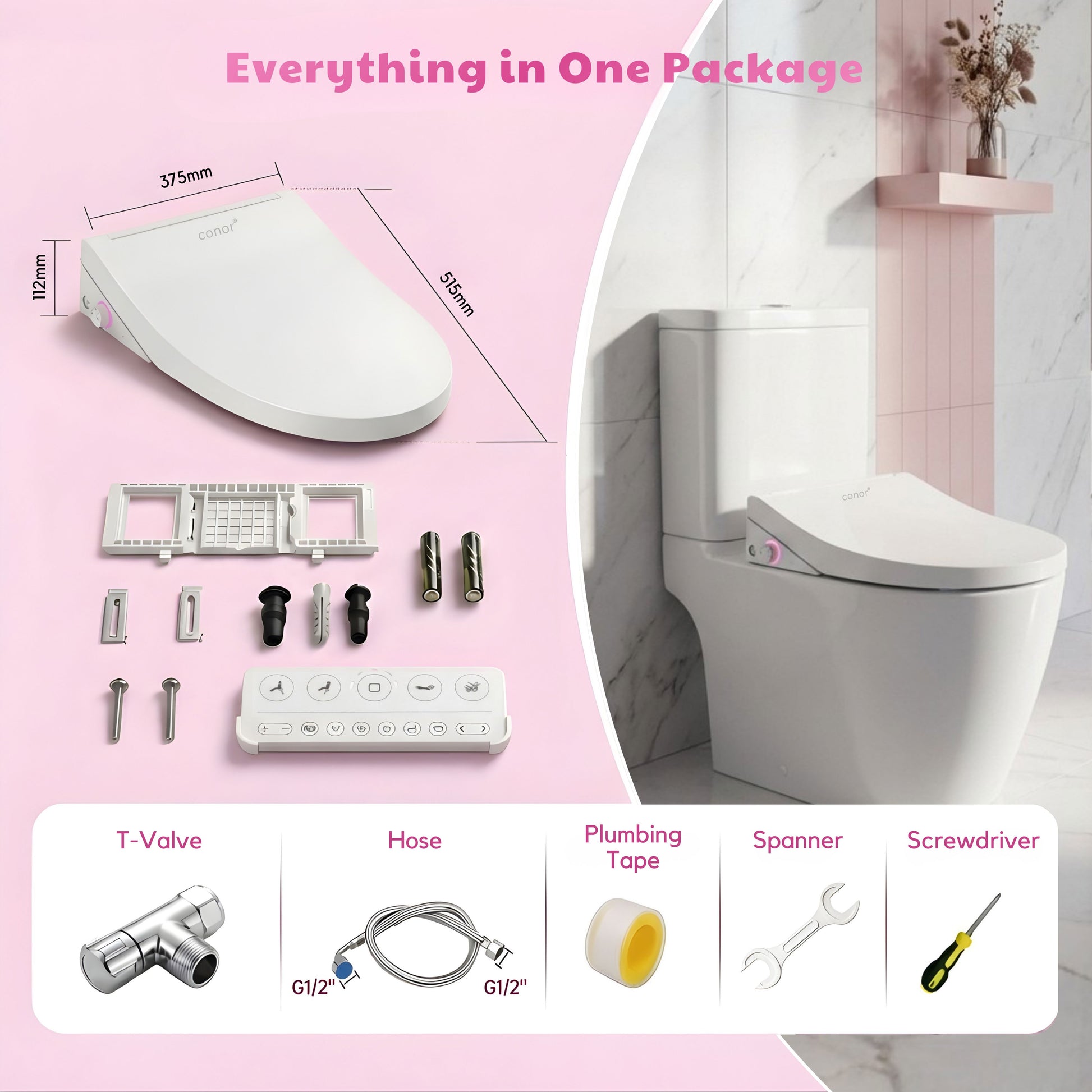 Conor Arista Smart Bidet Seat with Auto Open/Close & Installation Kit Conor 