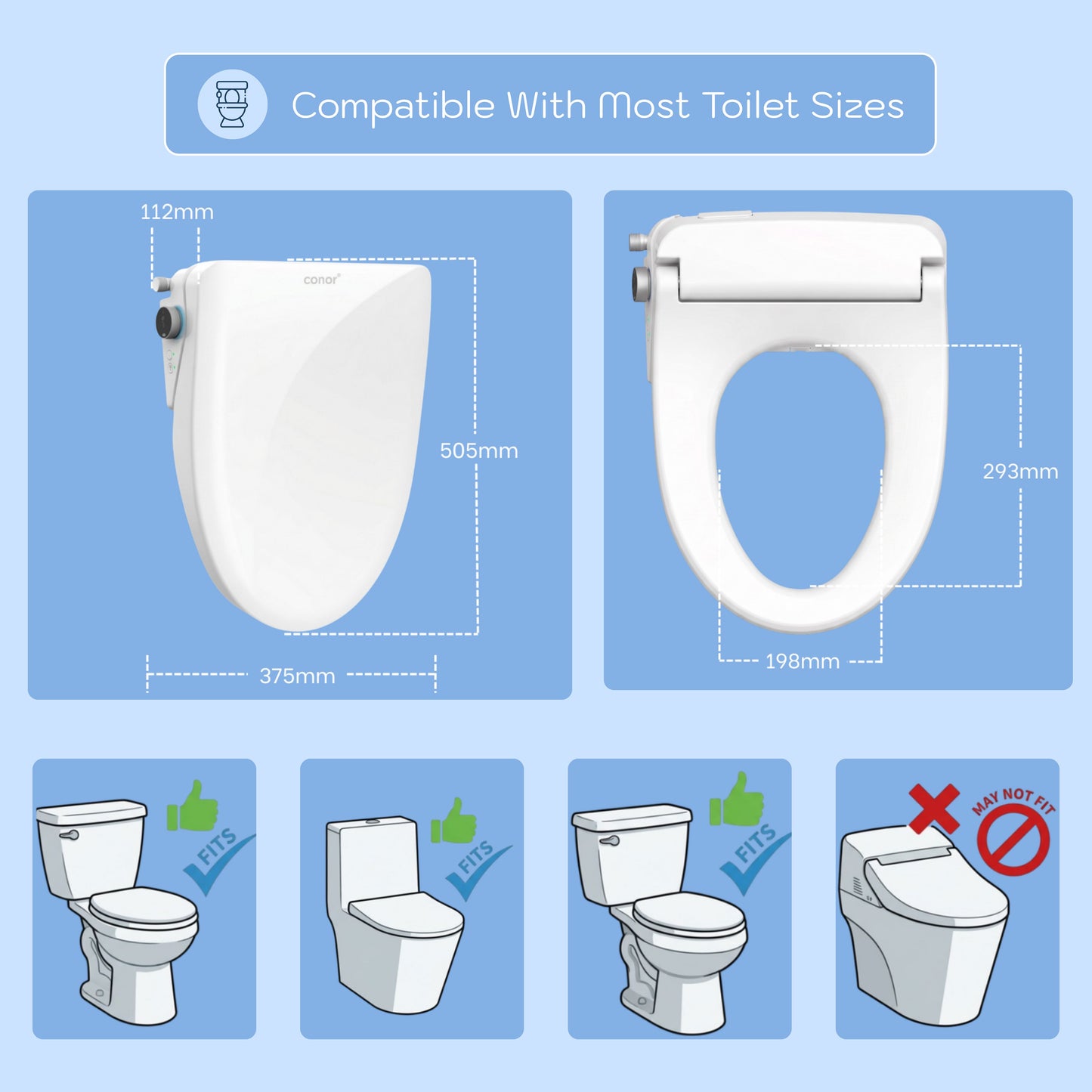 Conor Ayora Smart Bidet Seat with Auto Open/Close & Installation Kit Conor 