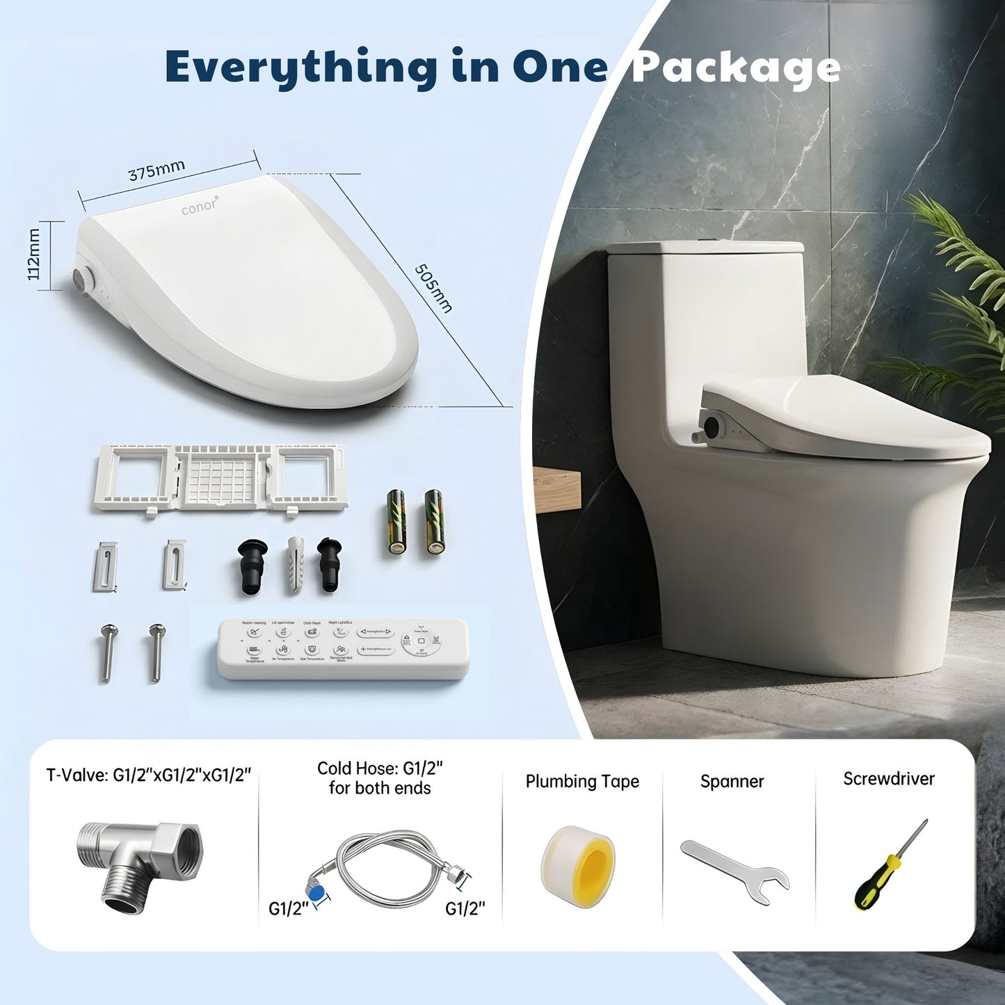 Conor Ayora Smart Bidet Seat with Installation Kit Conor 