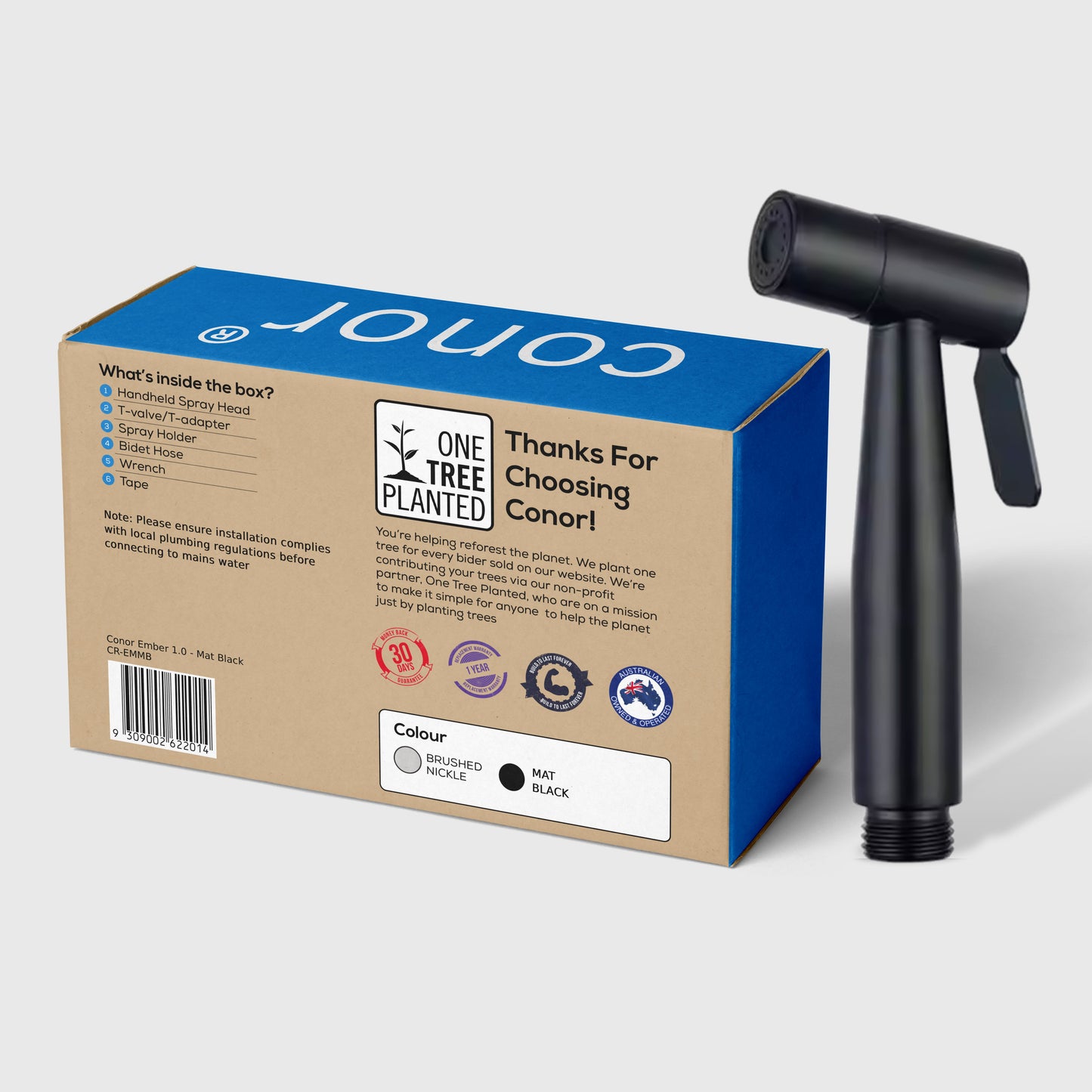 Conor Ember 1.0 Black Handheld Bidet Spray with Kit conors.com.au 