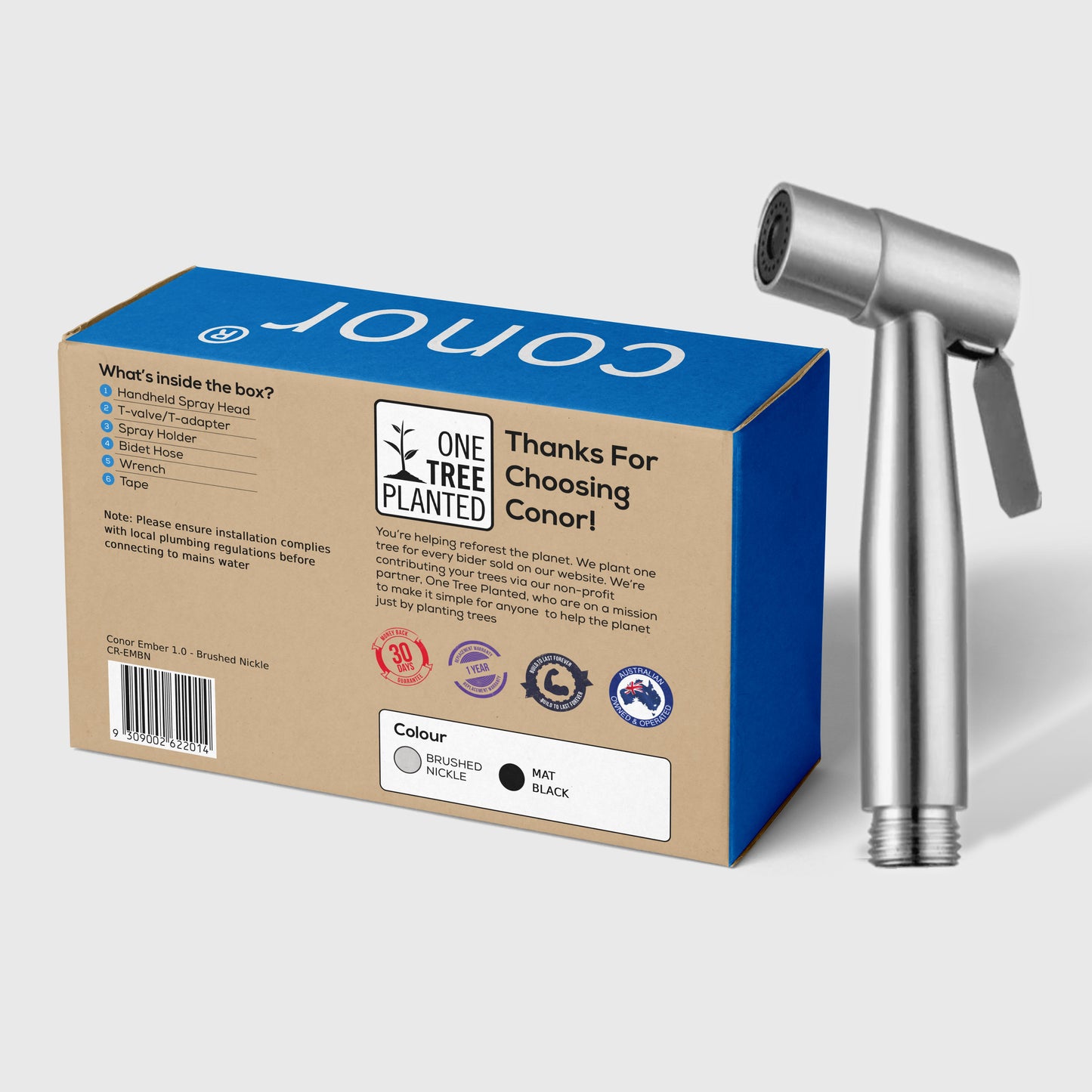 Conor Ember 1.0 Silver Handheld Bidet Spray with Kit conors.com.au 