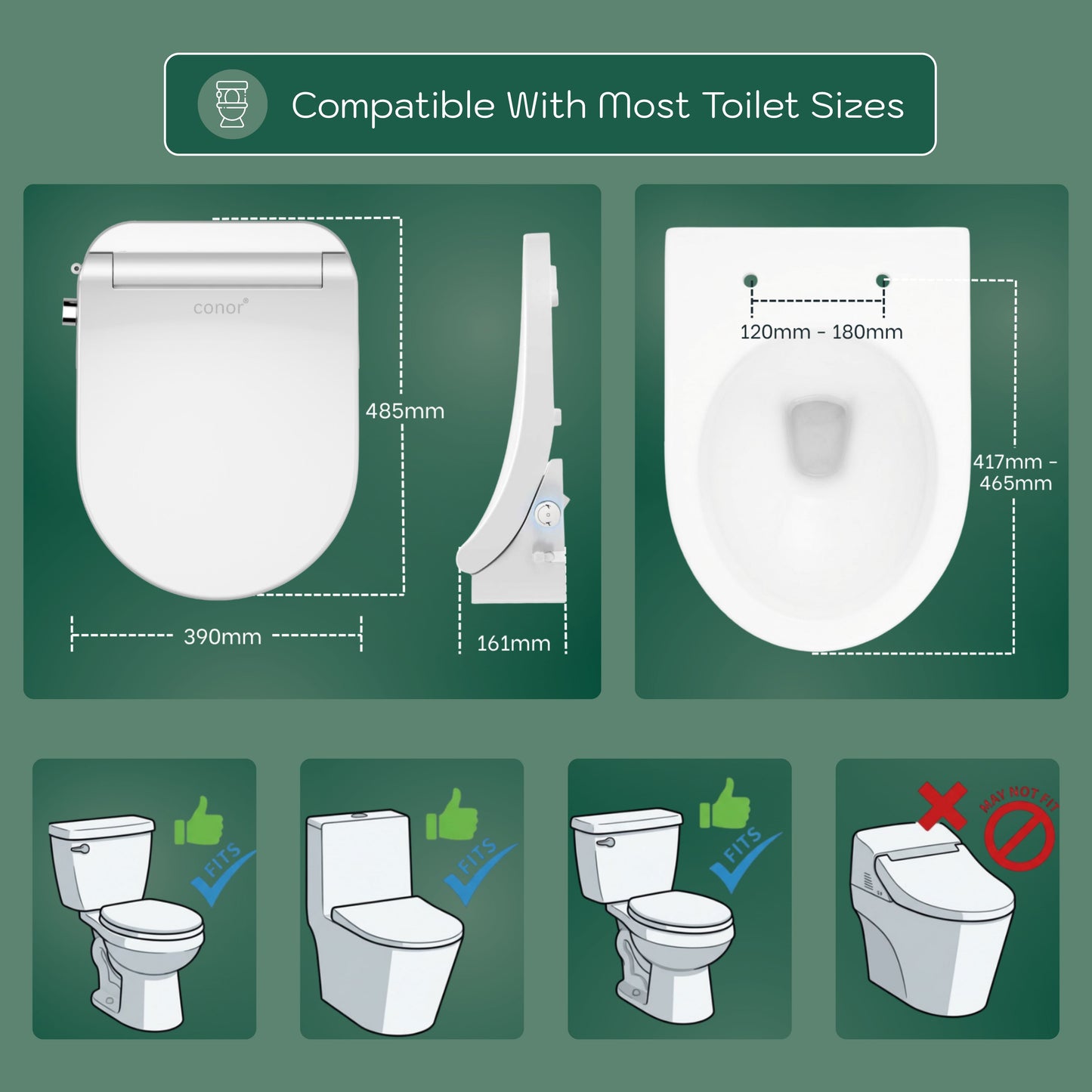 Conor Nova Smart Bidet Seat with Remote Control & Installation Kit Conor 