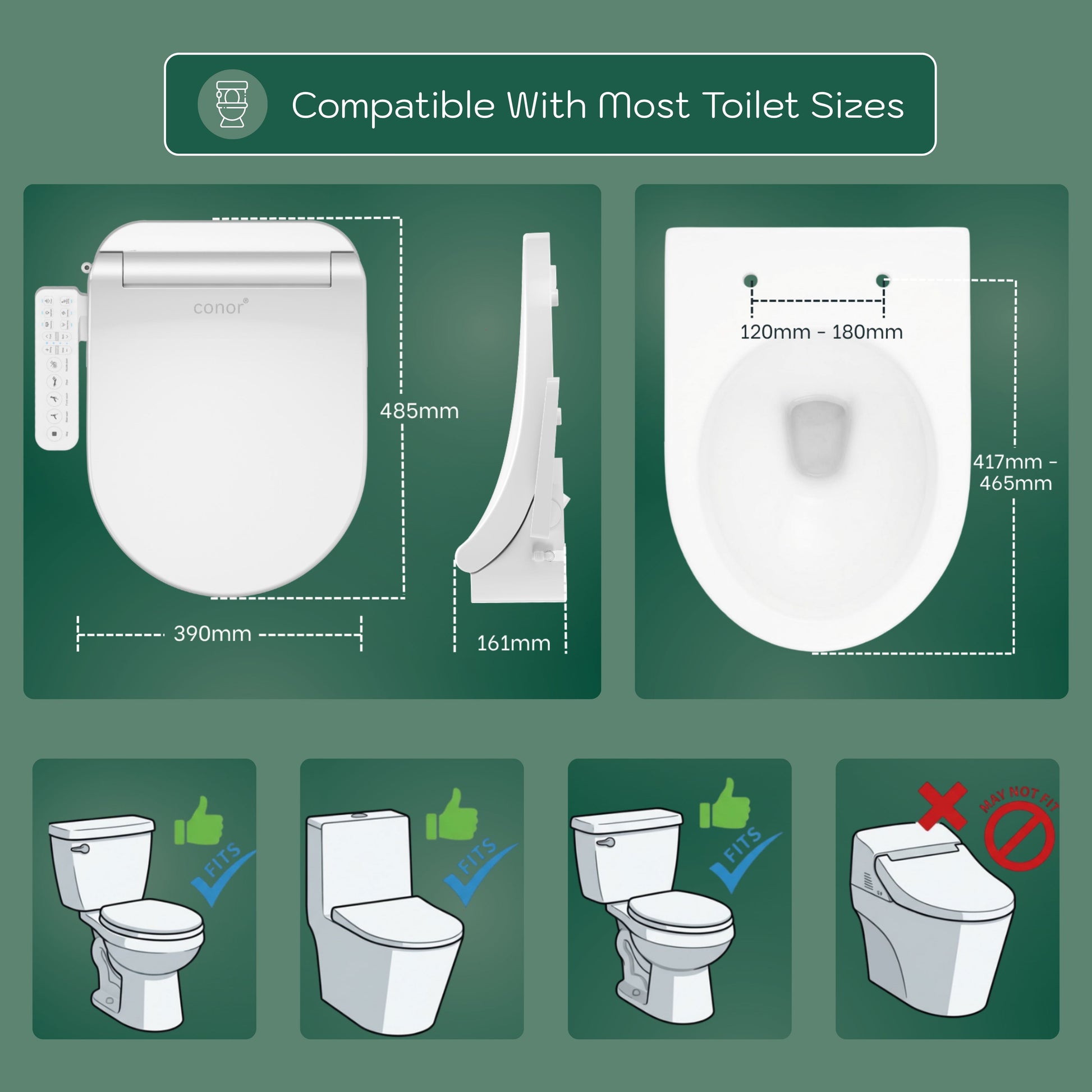 Conor Nova Smart Bidet Seat with Side Panel & Installation Kit Conor 