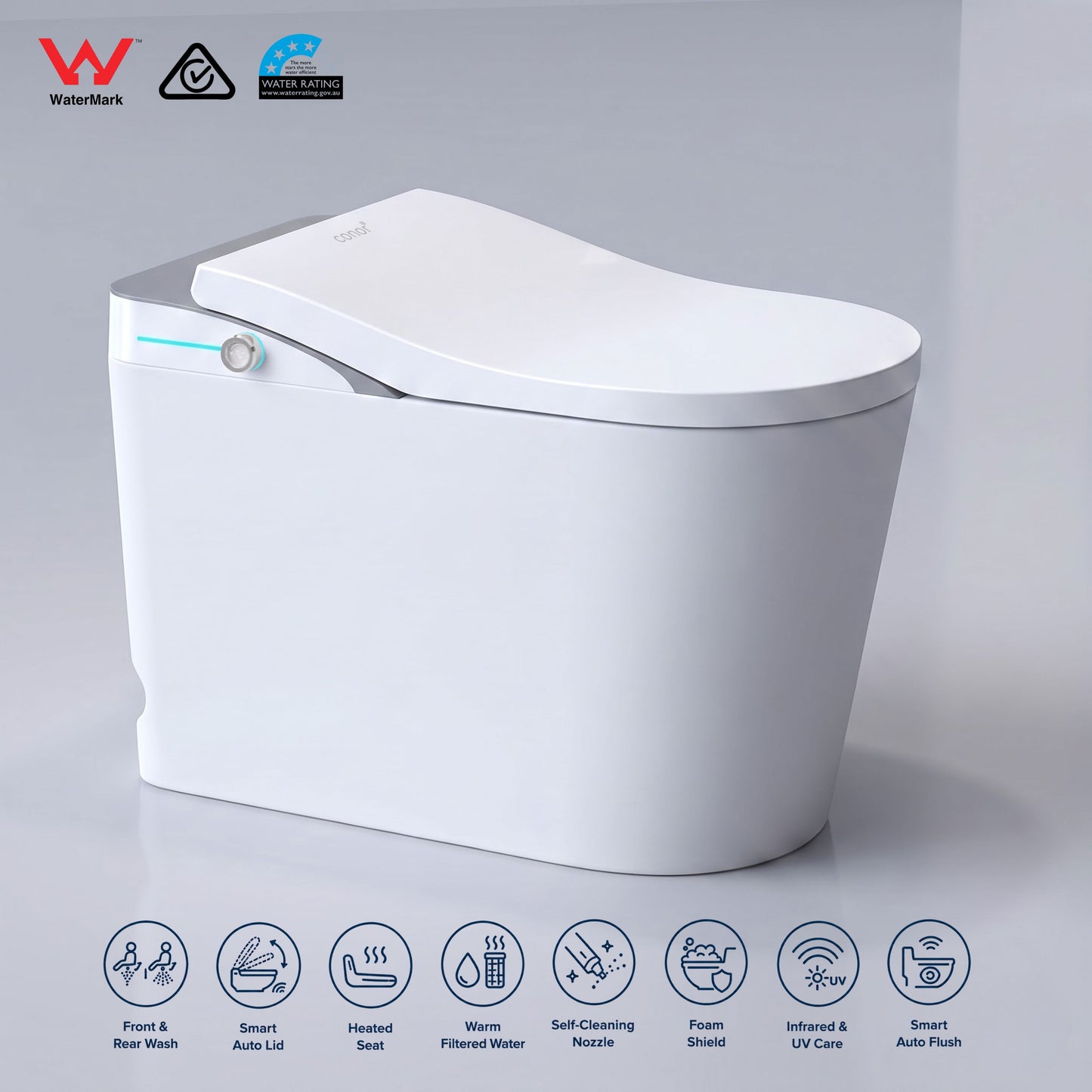 Conor Viora Grey Smart Bidet Toilet - Auto-Open Lid, Heated Seat and Infrared UV Hygiene conors.com.au 