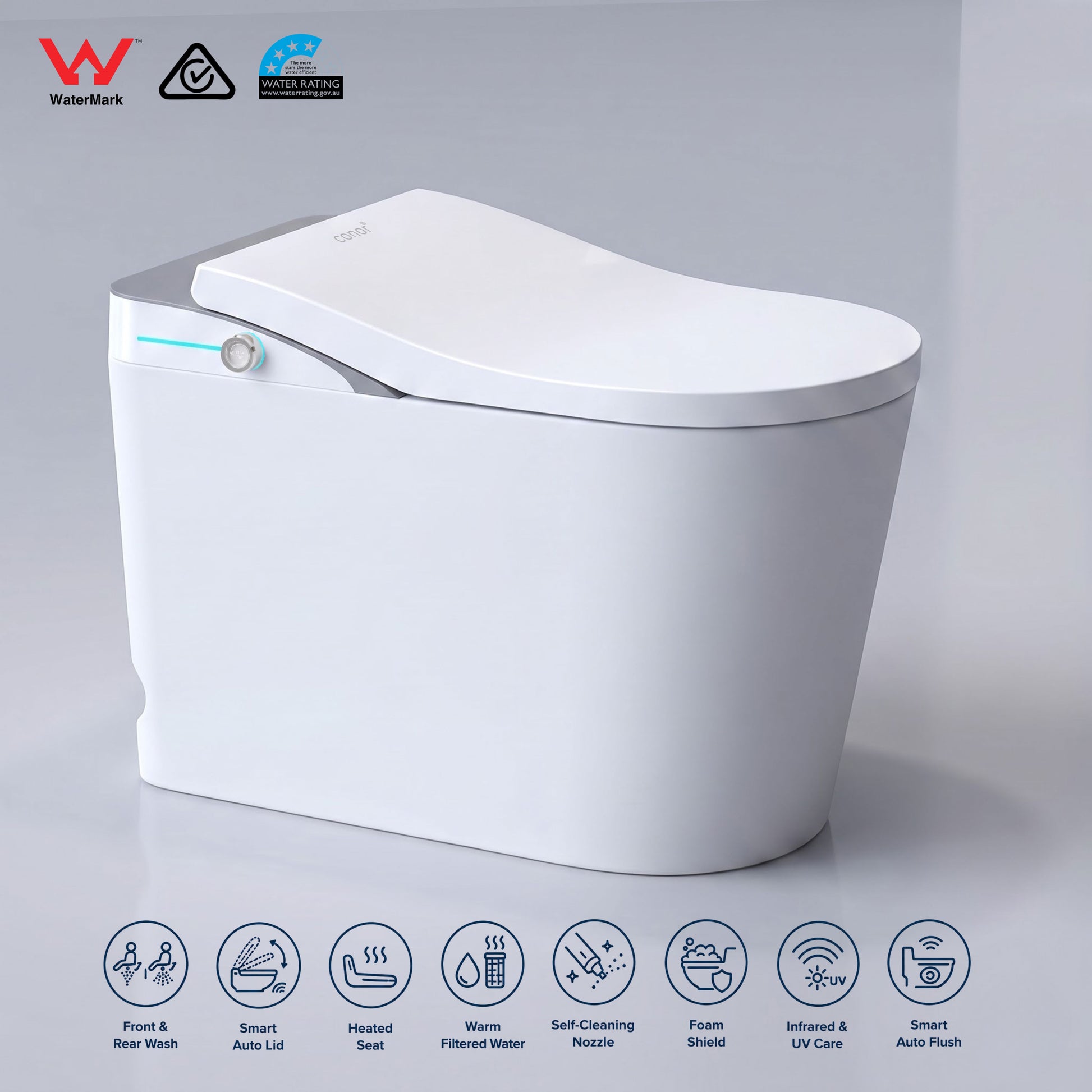 Conor Viora Grey Smart Bidet Toilet - Auto-Open Lid, Heated Seat and Infrared UV Hygiene conors.com.au 