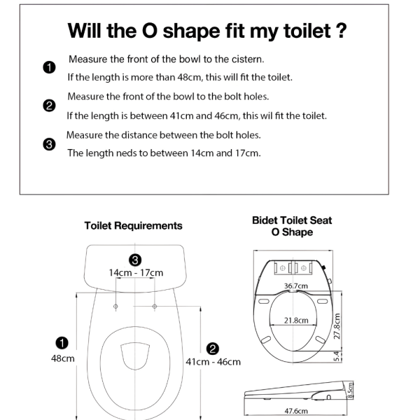 Conor Australia Bidet Toilet Seat O Shape Dimensions