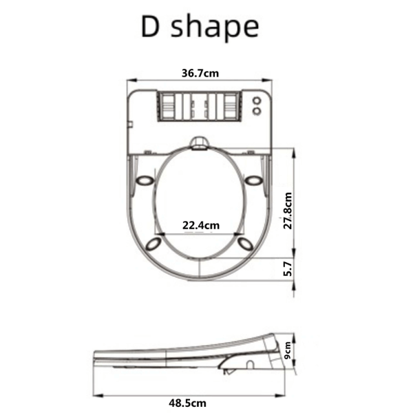 Conor Bidet Toilet Seat D-Shape Dimensions