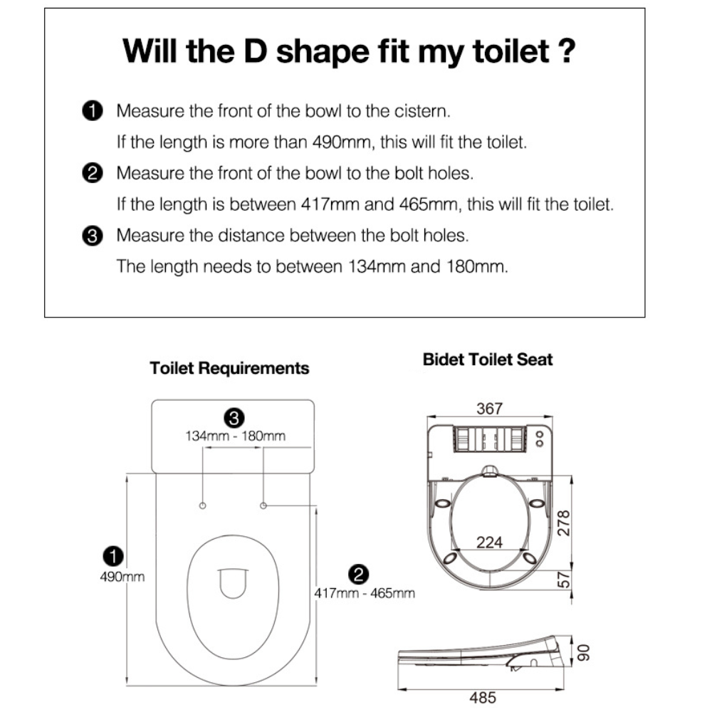 D-Shaped Bidet Seat Measurement